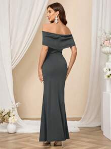 SHEIN Belle Women Solid Color Off-Shoulder Split Hem Elegant Party Dress, Women Elegant Dress, Evening Gown, Wedding Guest Dress, For Cocktail
