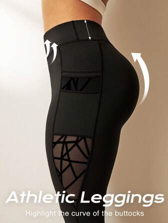 Rhythm Era Leggings in Große Größen mit asymmetrischem Schnitt und Funktion, figurformende enge Hose mit hoher Taille, Taschen, Netzfutter, lange Hose