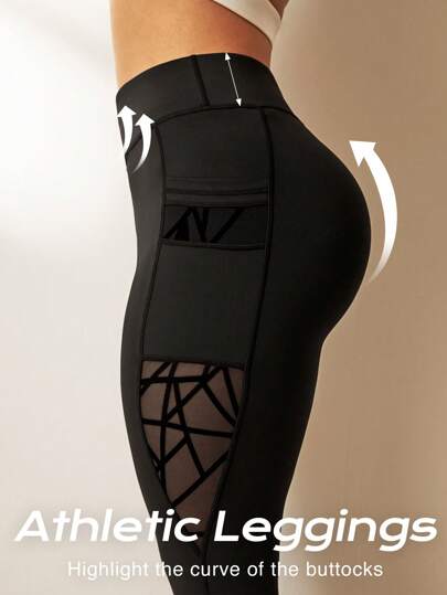 Rhythm Era Asymmetrische funktionale Leggings in Große Größen, figurformende Leggings mit hoher Taille, Taschen, Netzfutter, lange Hose für Yoga Damen