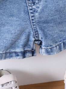 SHEIN Ensemble décontracté d'été pour bébé garçon, jeans bleu clair délavé