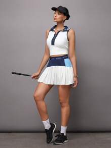 Activina 撞色拼布褶皱网球运动短裙短裤