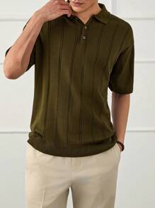 RueChic Camisa polo de punto de hombre con botones para uso casual y de negocios