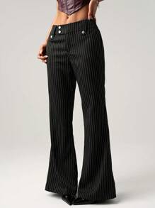 SHEIN ICON Quần ống loe sọc cạp thấp thời trang Y2K đi làm dành cho nữ, mặc hàng ngày - màu đen - Xem 9