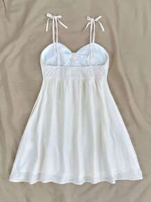 SHEIN Teen Girls Solid Color Casual Sleeveless Spaghetti Strap Dress For Spring And Summer, Bow Accent, Cute/Girly