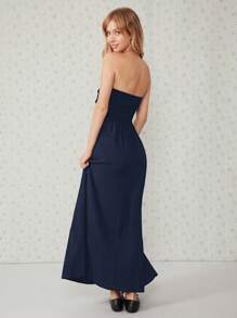 SHEIN EZwear Solid Black Slant Pocket Tube Longline Dress