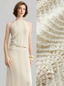 Ontre Women Wave Pattern Halter Neck Knit Top Vacation Outfits Woman - Apricot - View 1