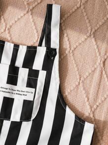 SHEIN Toddler Boys' Fashionable Casual Versatile Striped Bib Overalls, Black & White - Black and White - View 6