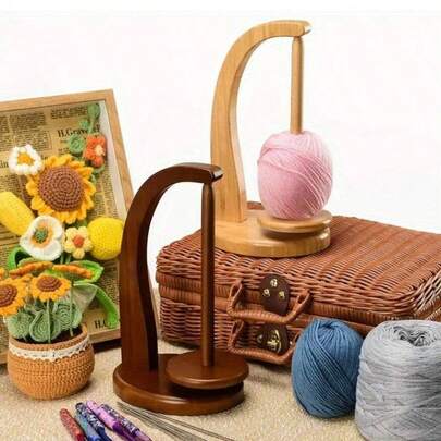 1pc Wooden Yarn Holder For Knitting Crochet, Rotatable Yarn Holder With Twirling, Mechanism Spinning Yarn Holder For Knitting, Prevent Yarn Tangling & Winding, DIY Craft Knitting Supplies,Yarn Holder Gift For Knitting Craft Lovers Accessories Supplies