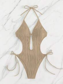 SHEIN Swim Costume da bagno intero con scollo traforato a tinta unita, adatto per vacanze e spiaggia