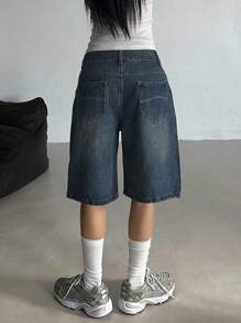 DAZY 新款春季女式宽松直筒休闲牛仔短裤 - 藍色 - 查看 2