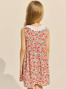SHEIN Young Girls' Elegant Ditsy Floral Print Woven Ruffle Collar Dress, Spring/Summer - Multicolor - View 2