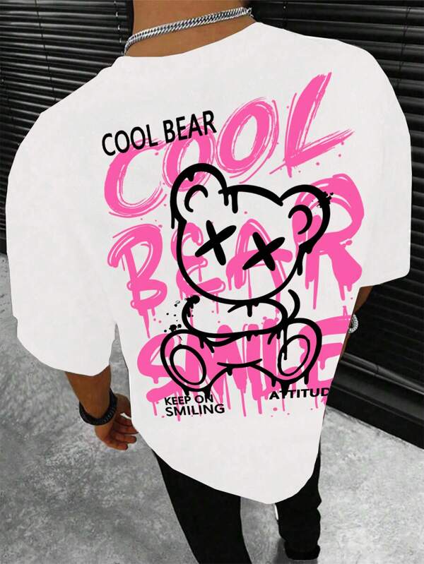 SHEIN Camiseta de manga curta com estampa de desenho animado casual para férias de primavera para meninos adolescentes, adequada para o verão