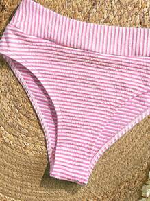 SHEIN VCAY Women 2pcs/Set Strap Striped Bikini Set, High Waist Triangle Swimwear - Pink - View 6