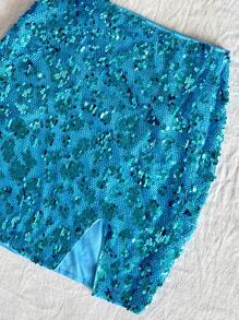 Soleia أزياء صيفية للنساء، طقم من قطعتين للنساء، أزياء عطلة النساء، عيد الفصح، أزياء شاطئية للنساء، ملابس غربية للنساء، أزياء عيد ميلاد للنساء، أزياء حفلات موسيقية للنساء، أزياء مهرجانات راف، طقم قطعتين للنساء من توب حلاقي بترتر أزرق وتنورة قصيرة شقوق في الخصر، أزياء مهرجانات موسيقية