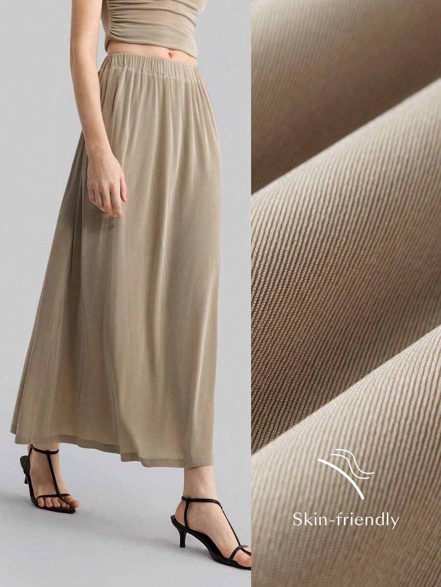 Ontre Chân váy trơn màu tối giản thanh lịch khi đi làm - Màu Khaki - Xem 1