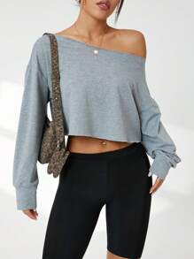 Easithlete Damen Rückenfreier Langarm Yoga Sweatshirt - Grau - Übersicht 3