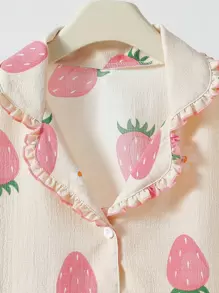 Camisón largo de manga corta y ropa de descanso con base negra minimalista y estampado de corazón rosa para niñas
