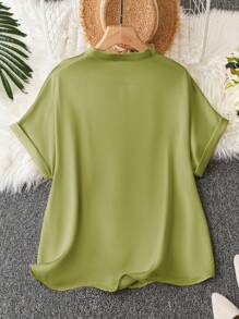 SHEIN Clasi Plus Size V-Neck Solid Color Elegant Business Formal Flowy Blouse - Green - View 2