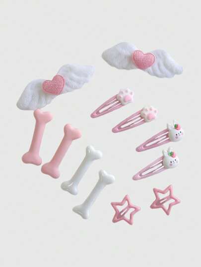 Kawaii 12pcs Random Style Cute Wing Bone & Star Hairpins Valentines Hair Clips Claw Clips Hair Claws Hair Slide Hair Barrettes