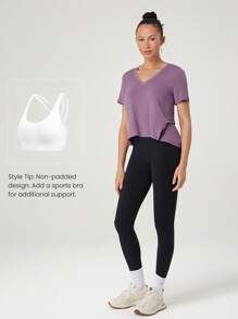 GLOWMODE Modal Silky Smooth Loose Fit Slit Hem V-Neck Tee T-Shirt Daily Casual Wear - Elderberry - View 5