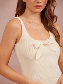 WESTFADE Scoop Neck Cute Bow Front Western Fitted Knit Sweater Top Summer Beach Vacation Brunch