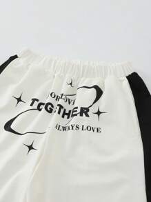SHEIN Explorewe Teen Boy Fashionable Street Style Letter Print Colorblock Loose Long Pants - Black and White - View 3