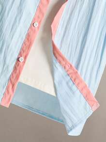 SHEIN 男童休闲时尚简约多色拼布衬衫，适合春夏日常和户外穿着 - 彩色 - 查看 4