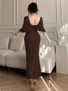 DAZY Vestido de muselina de verano con diseño drapeado, parches de malla y detalles de nudos, vestido de dama con superposición transparente, adecuado para el vestido de fiesta del Día de San Valentín, vestido de fiesta de graduación para mujeres