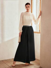 MOTF Classy PANTALONES PLISADOS CON RIBETE DE CONTRASTE - Negro - Ver 7