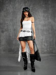 Coolane Women's Spring And Summer For Date Night Concert Club Sexy Ruffle Patchwork Cami Top - White - View 1