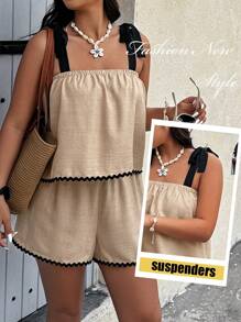 SHEIN Clasi 大码系肩宽松吊带上衣和宽松短袖休闲度假两件套