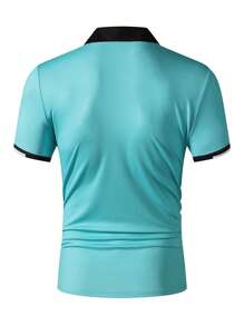 Manfinity Homme Camisa polo de estampado digital, color liso de manga corta, diseño de moda minimalista, apropiada para el verano