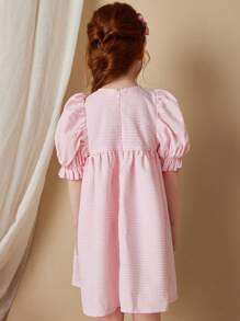 Blossori 年轻女孩春夏粉色格子法式优雅宽松编织连衣裙