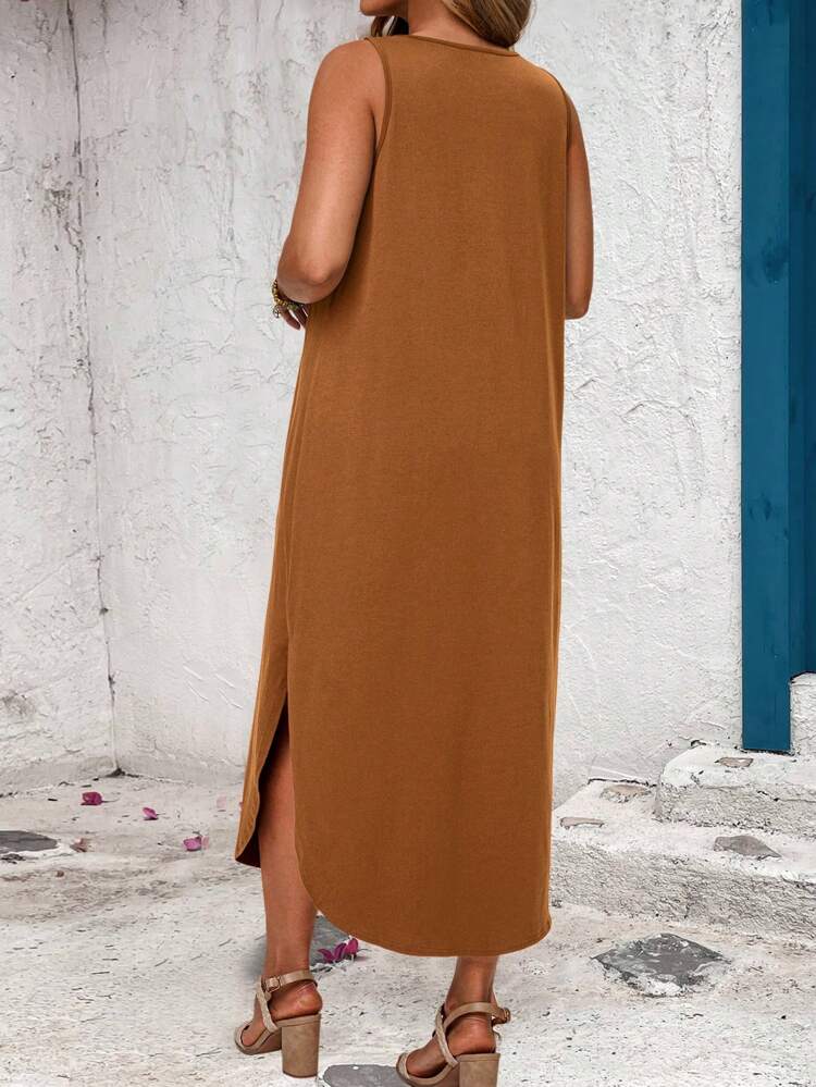 Plus Size Casual Ribbon Patchwork Sleeveless Dress