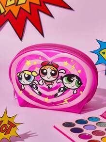 THE POWERPUFF GIRLS X SHEIN 1 件可爱卡通花朵、泡泡、毛茛图案 PVC 透明大容量化妆包、多功能收纳包、小物品收纳包、旅行收纳包、数码收纳包，适合日常携带小物品、旅行、工作、化妆或学习，适合女性和学生 - 玫紅色 - 查看 3
