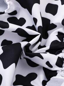 2pcs/Set Baby Girl Fashion Leopard Print Ruffled Hem Dress And Headband Set For Summer - Black and White - View 7