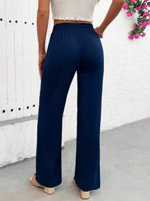 EURMUSE Women Pocket And Drawstring Detailed Straight Fit Pant - Navy Blue - View 2