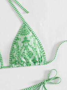 SHEIN Swim 女士颈带比基尼套装，夏季简约时尚泳装 - 綠色 - 查看 3