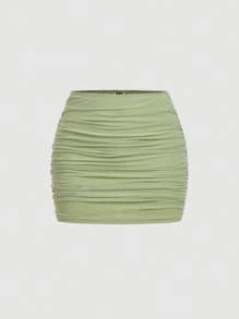 SHEIN MOD 透明双层透视紧身绿色迷你裙，夏季简约时尚