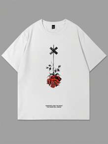 Manfinity LEGND Men's Letter Print Crew Neck Short Sleeve Casual T-Shirt