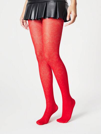 Grunge Punk 1 Pair Women Vintage Jacquard Totem Pattern Hollow Anti-Snagging Pantyhose, All-Season