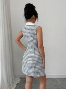 Elenzga Sleeveless Contrast Color Collar Bowknot Waist Elegant Romantic Women Dress