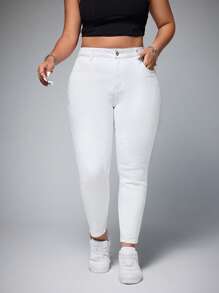 SHEIN ICON 大码休闲百搭纯色修身牛仔裤