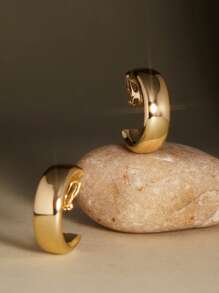 CHICVUE 1对时尚简约金属圈形夹式耳环，适合无耳洞女性佩戴，日常佩戴，圣诞节冬季圣诞礼物 - 耳圈耳夾 - 查看 2