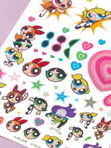 THE POWERPUFF GIRLS X SHEIN A Blossom, Bubbles, Buttercup Pattern Decorative Sticker, Which Can Be Freely Cut And Layered, Can Be Used To Decorate Nails, Cups, Stationery, Planners, And More, Allowing You To Decorate Any Place You Like,Suitable For Women, Girls, Blossom, Bubbles, Buttercup,Love, Friendship - Multicolor - View 4