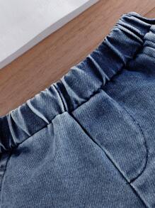 Baby Girls Elegant Sweet Cute White Off Shoulder Top With Blue Denim Washed Shorts Set, Summer