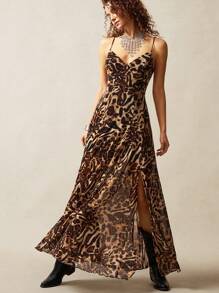 Bohemela Boho Women's Fashionable Sexy Leopard Print Mesh Split Strap Dress
