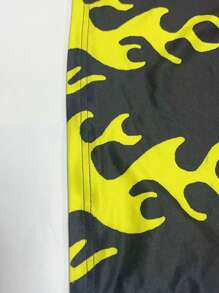 Women's Flame Print Square Collar Bodycon Mini Dress - Black - View 3