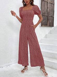 SHEIN Clasi Women's Jumpsuit With Short Sleeves, Square Neck, Minimalist And Fashionable Design, Suitable For Summer