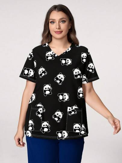 PopScrub 加大码护理制服上衣，简约时尚短袖圆领手术服上衣